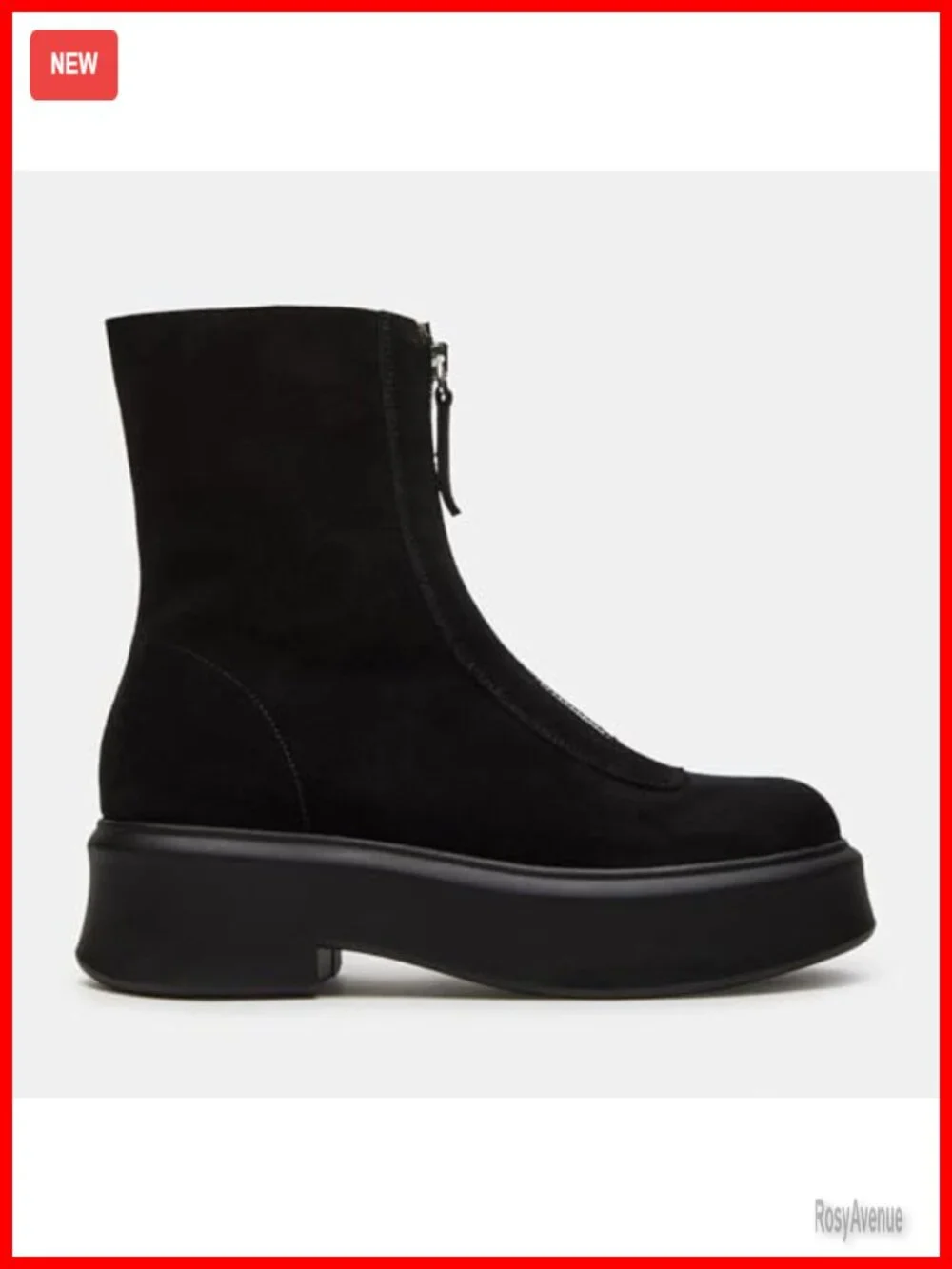 Suede Platform Ankle Boots Block Heel Short Combat Boots Zip Closure Winter
